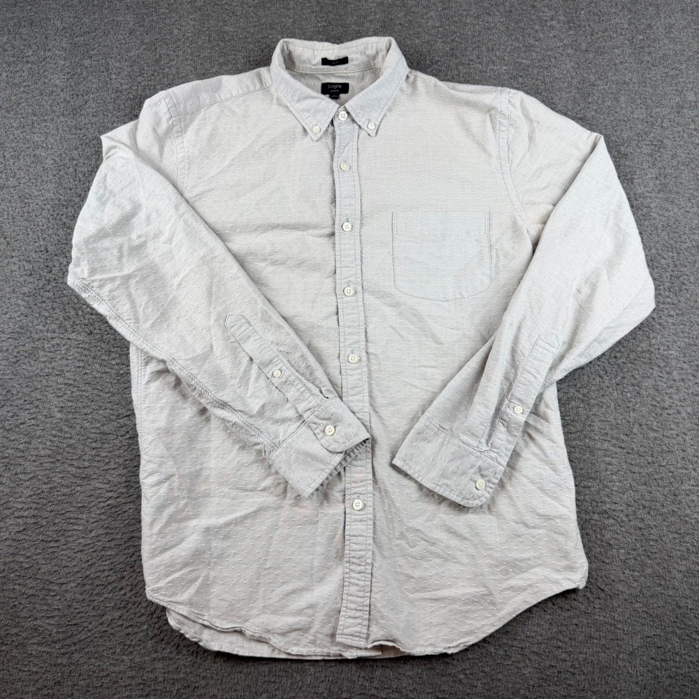 J.Crew Button Down Shirt Men's Large L Gray Slim Fit Oxford Long Sleeve Cotton